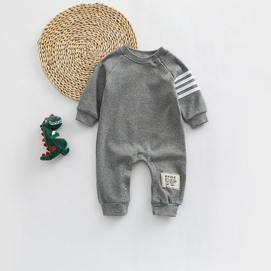 Baby Solid Color Side Striped Sleeve High Elastic Cotton Jumpsuit