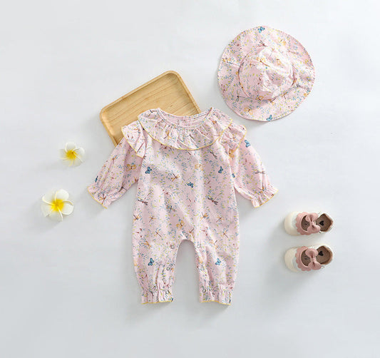 Baby Girl Butterfly Pattern Ruffle Collar Cute Jumpsuit