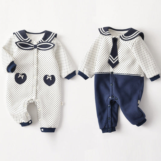 Baby Polka Dot Pattern Bow Patched Design Romper Jumpsuit